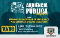 Audiência pública vai discutir segurança nas escolas e o papel das famílias