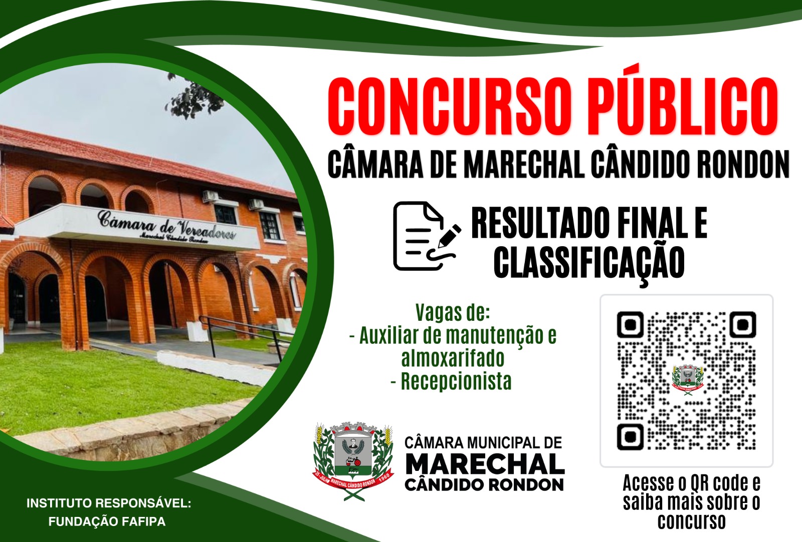 Divulgado resultado final e classificação do concurso público da Câmara de Vereadores
