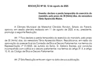 Resolução que suspende mandato de vereadora por 30 dias é publicada no Diário Oficial